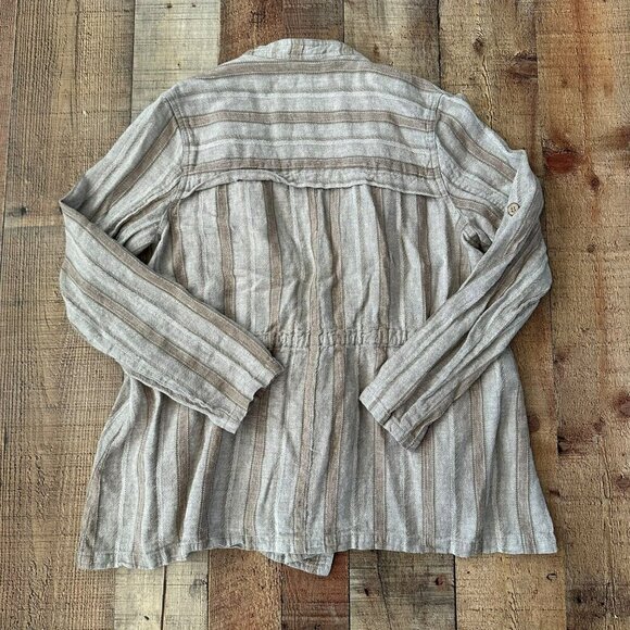 Fate Women's Size Medium Striped Roll Up Sleeve Linen Blend Wrap Top - Picture 11 of 11